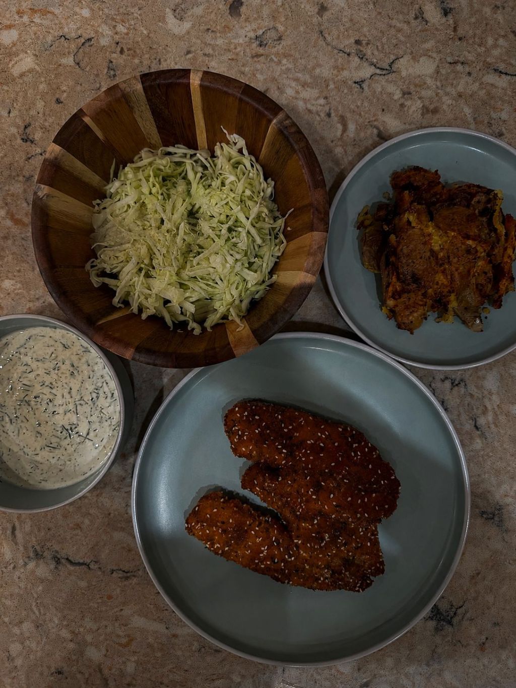 Crispy Fish with Golden Potatoes & Herb Yogurt Sauce